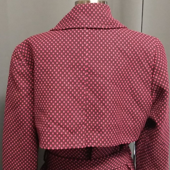 Linda Allard Ellen Tracy 100% Wool Belted Polkadot Burgundy Red Trench Coat 12 - Picture 7 of 11